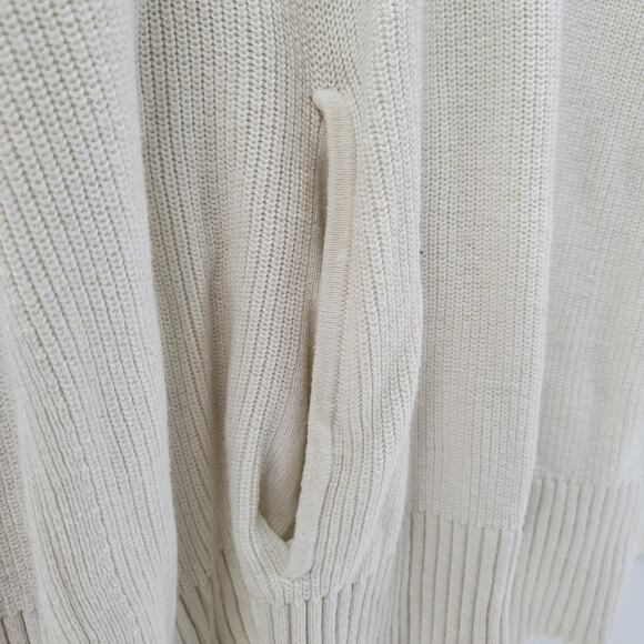 T by Talbots Womens Sweater Large Ivory Drawstring Cowlneck Waffle Knit Pullover - Picture 5 of 13